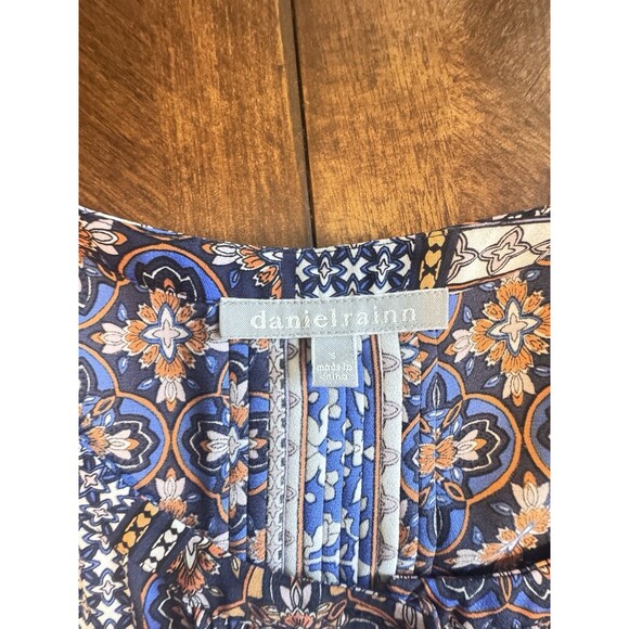Daniel Rainn Top Women Small Blue Orange Floral Popover Pleated Patchwork Retro - Picture 6 of 9
